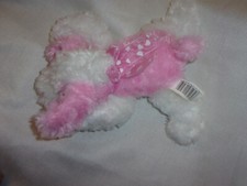 DANDEE DAN DEE COLLECTOR PLUSH PINK laying down white 11" DOG HEART bow