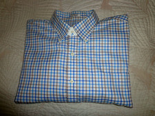 Peter Millar Nanoluxe Men's Dress Shirt Blue White Check Sz XL Long Sleeve
