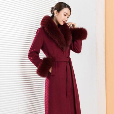 Winter Luxury Real Fox Wool Collar Cashmere Coat Women's Coat Windbreaker Jacket