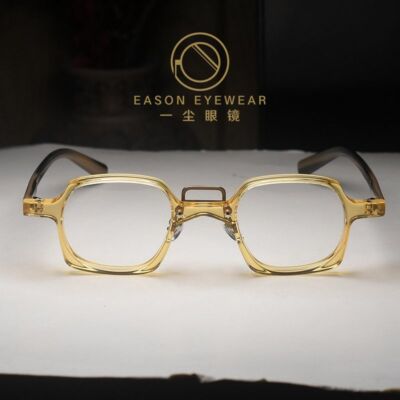 Men s vintate Square crystal yellow acetate eyglasses womens retro flesh glasses