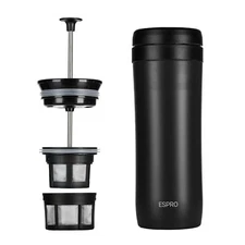 Portable Stainless Steel French Press Coffee Maker 12 oz Insulated Travel Design