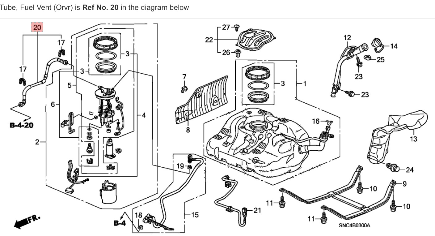 0611 Civic MX Tube Fuel Vent ORVR Tank Evap Valve Pipe Gas Vapor Hose Line Used eBay