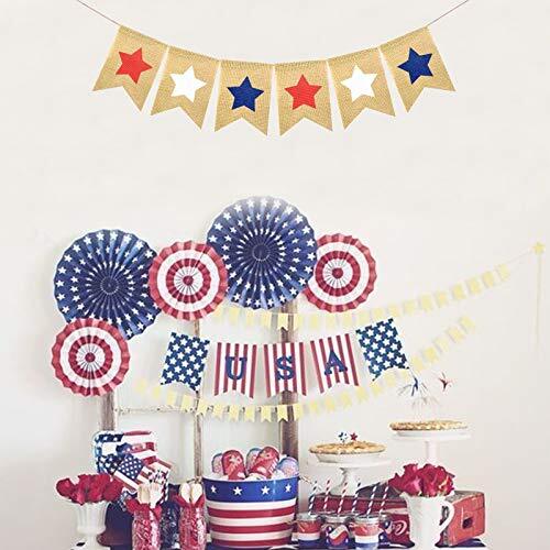 Happy 4th of July Bunting Burlap Star Banner American Independence Day - Bild 5 von 6