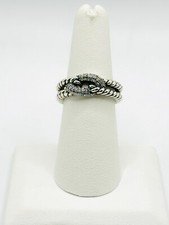 David Yurman Sterling Silver Three Row Diamond Cable Loop Ring Size 7. H-15