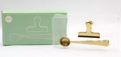 Stainless Steel Gold Tea/Coffee Scoop & Clip Set - NEW - 第 1/6 張圖片