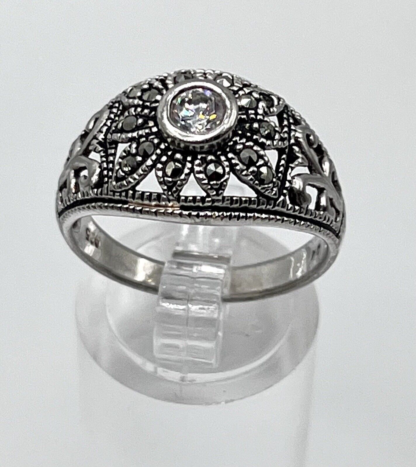 Art Deco Style Sterling Silver & Marcasite Ring S… - image 1