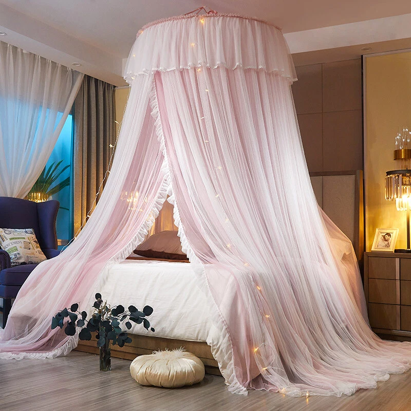 Double Layer Bed Curtain Princess Round Dome Bedding Mosquito Net Twin Home Chic - Image 3 of 4