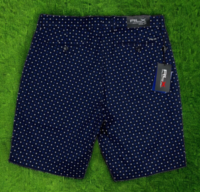Ralph Lauren RLX PGA Golf Tour Tiger Shorts Navy Blue Dot Print