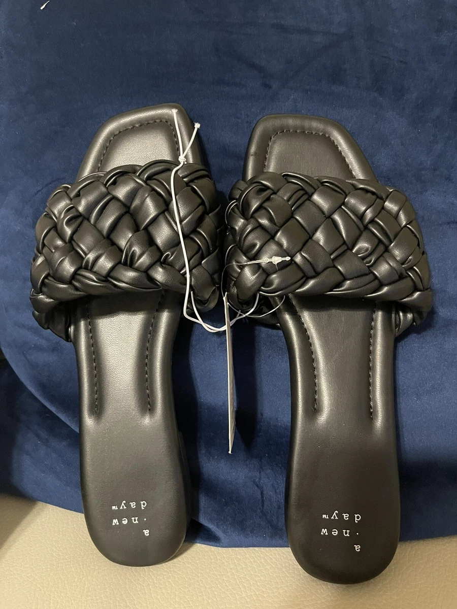 A New Day Women s Black Carissa Woven Strap Open Toe Slide Sandals Size 9.5