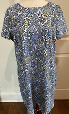Talbot's Sz Large Blue and Yellow Paisley Sheath Dress Ribbon Tie Short Sleeve