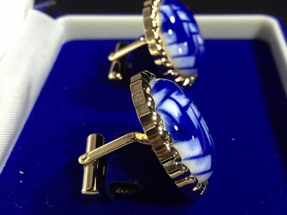 O1034 Japanese Porcelain Cufflinks Vintage KISEN Kiln Unique