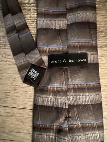 Croft & Barrow Brown Tan Blue Striped Abstract Mens Neck Tie Classic - Picture 3 of 3