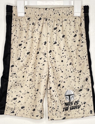 Star Wars Mandalorian Shorts Boys Size 10 Elastic Waist Cream Black - Picture 3 of 4