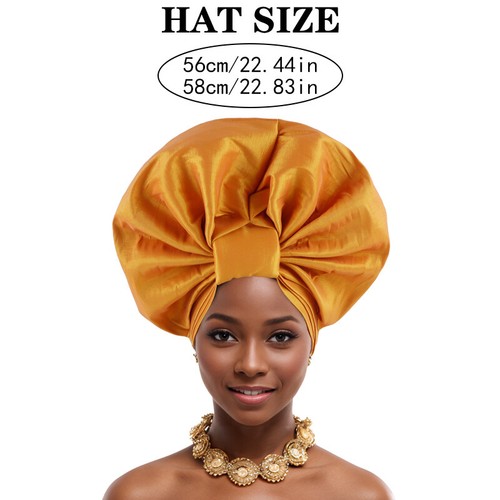Berretto hijab donna africano Aso Oke cravatta automatica gel nigeriano cappello da sposa fascia per la testa - Foto 35 di 44