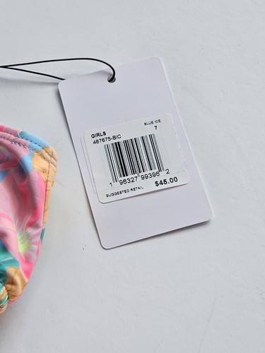 Hurley Big Girl's S (7) Swimsuit 1 Pc Blue Pink Orange Floral Swim Beach NWT - Picture 2 of 3
