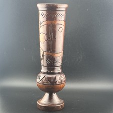 Hand Carved Wooden Primitive Fish Design Vase 10" Tall