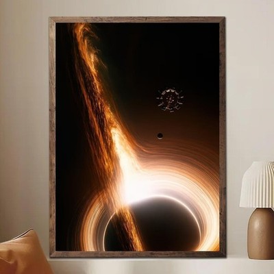 Interstellar Black Hole with Space Station Poster Unframed, Sci Fi Space Art