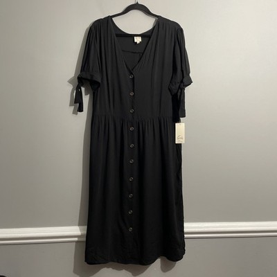 205 Collins Women's 2X Black Tiered Dress Flowy Casual Midi Plus Size