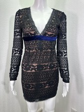 Sz S Dance & Marvel Y2K Black Lace Overlay Pink Bodycon Mini Dress Sheer Goth