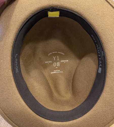 Yellow 108 Fedora Tan/Beige 100% Wool Hat Size Large- Boho Western USA Made - Picture 5 of 8