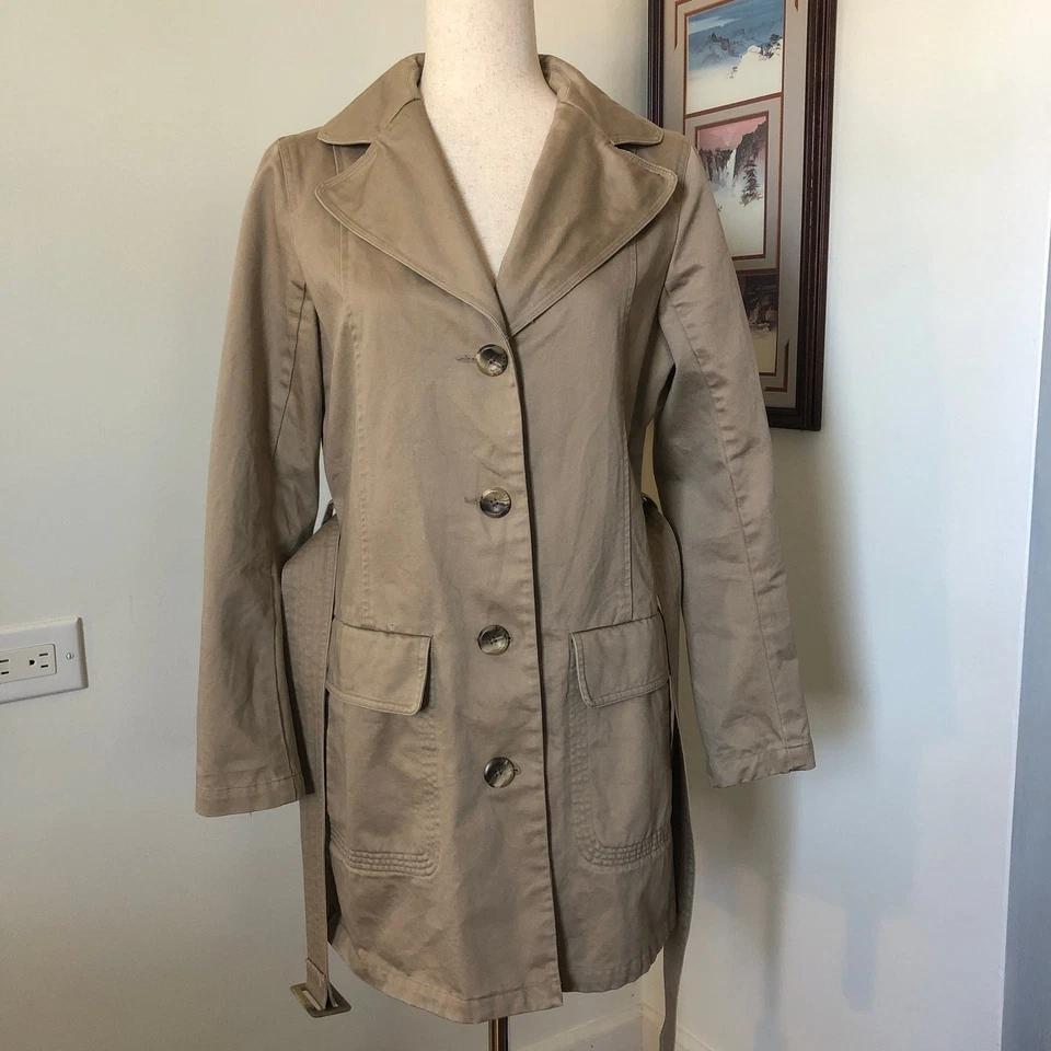 Винтажный относительности хаки желтовато-коричневый поясом Тренч M классический минималист утилиты 90-х Y2K - Изображение 2 из 4