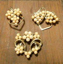 Vintage Faux Pearl Gold Tone Scarf Clips Set of 3