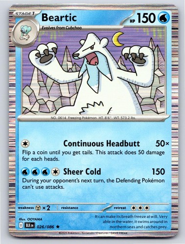 2025 POKEMON BEARTIC BLACK BOLT 026/086 HOLO RARE NM A43373 FREE S&H