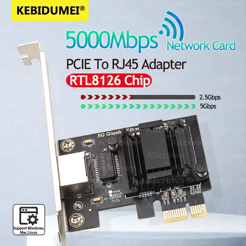 5G PCI-E To RJ45 Network Card Gigabit Ethernet Dual Ports 100/1000/2500/5000M PC - Image 2 of 4