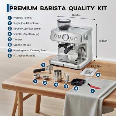 #ad 20 Bar Pressure Stainless Steel Espresso Machine amp; Grinder for Latte Cappuccin $180.40