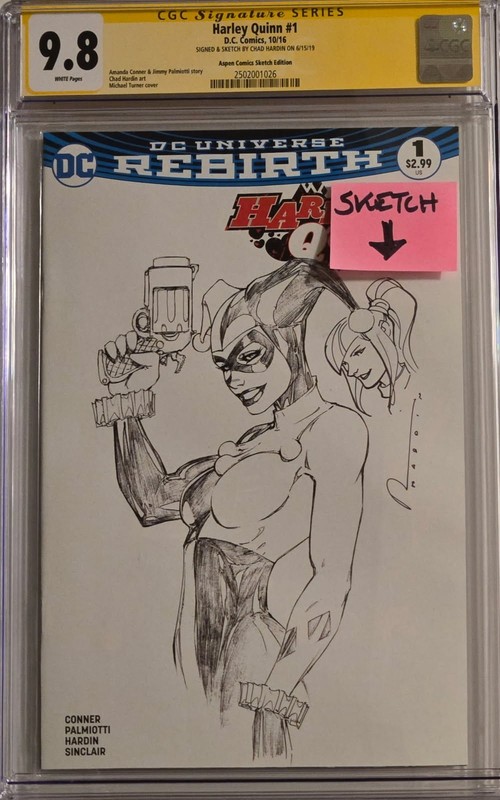 Harley Quinn #1 CGC 9.8 signed sketch Chad Hardin auto Micheal Turner cover