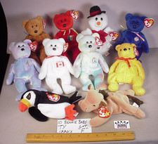 1990's Ty Beanie Baby Babies 10 stuffed animals NWT MWT NOS Plush Toys Lot  F