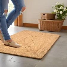 Jute Cotton Rag Rug 2X3 ft | Hand Woven & Reversible | Living Room | Kitchen ...