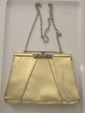 Vintage Harry Lavine HL USA Gold Lame Frame Clutch Evening Bag Purse 1960s