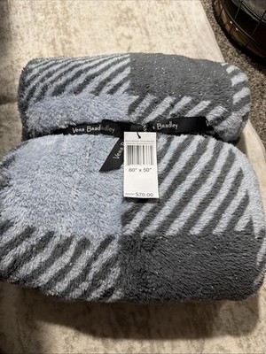 Vera Bradley Plush Shimmer Throw Blanket Neutral Buffalo Check 80x50 NWT