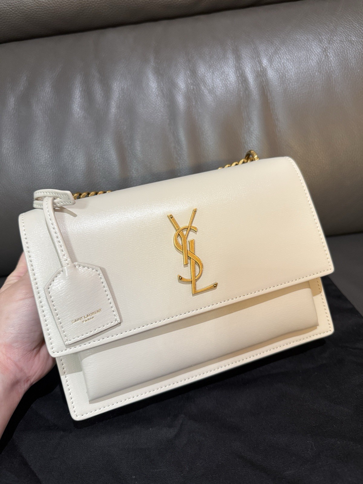 SAINT LAURENT SUNSET MEDIUM IN PELLE LISCIA CREMA MORBIDA