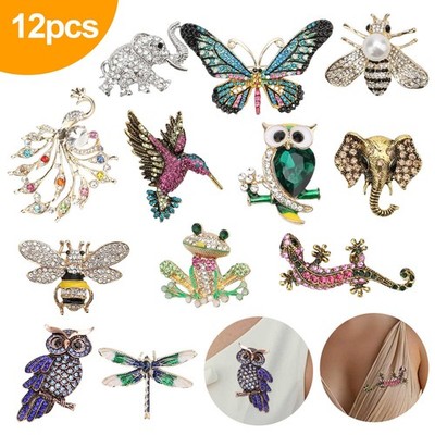 12x Animal Brooch Pins Set Vintage Colorful Owl Butterfly Bee Jewelry Girls Gift