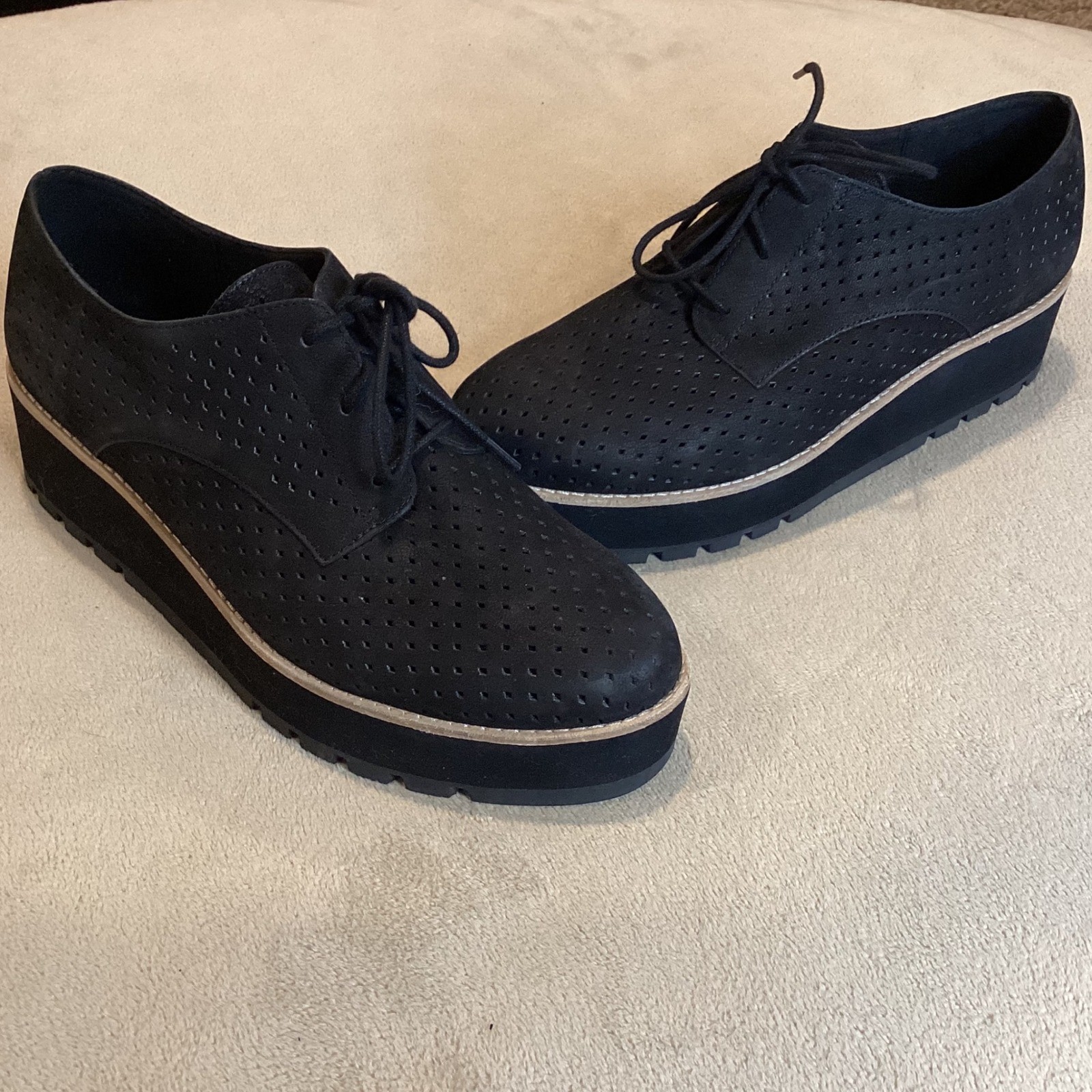 Eileen Fisher Eddy Platform Black Leather Oxford Shoes Size US 10, UK 8, EU 41