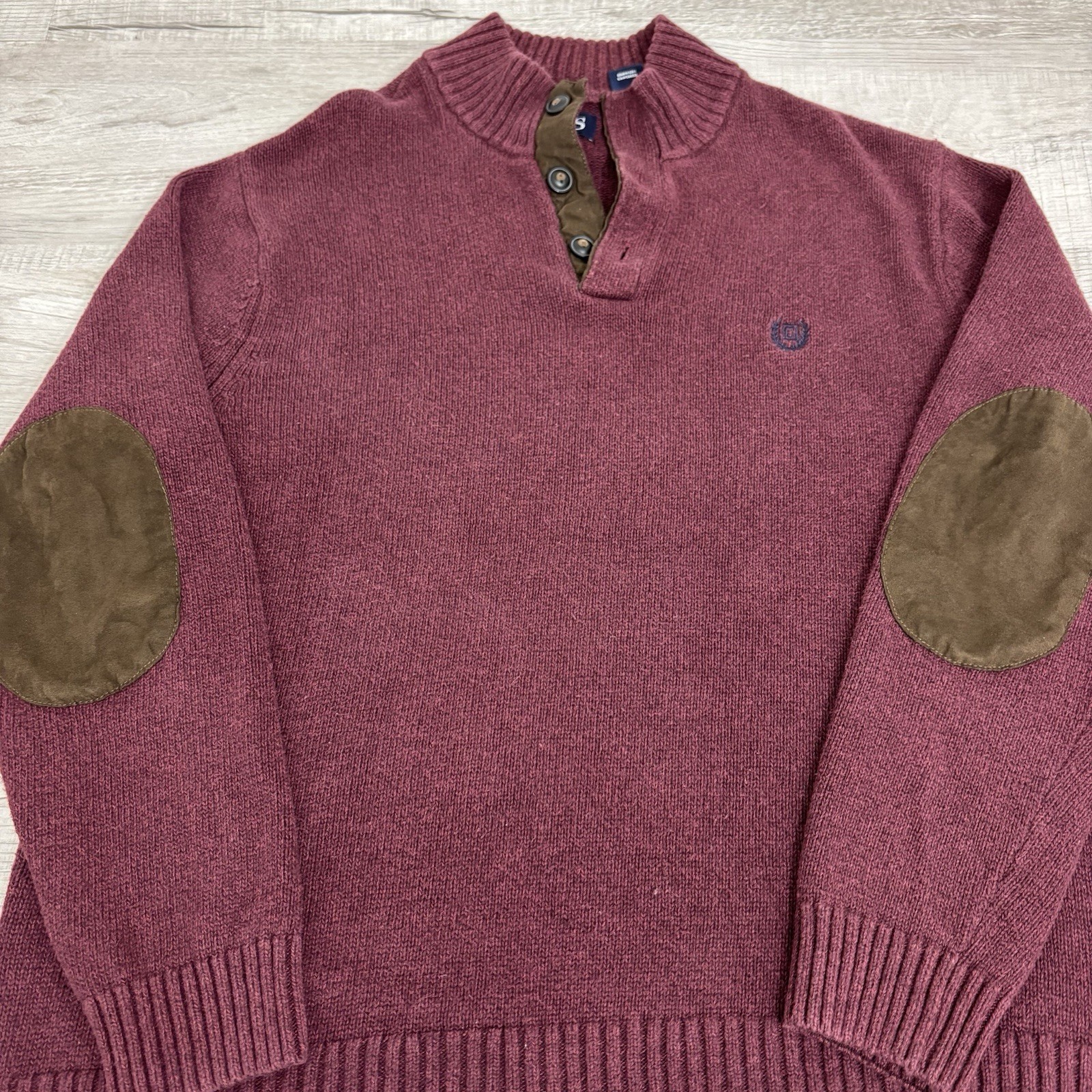 Chaps Solid Maroon Elbow Padded Pullover Sweater … - image 2