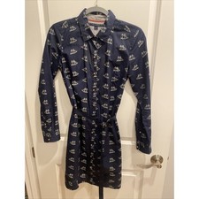 Tommy Hilfiger Nautical Sail Boat Belt Shirt Dress S/P Navy Blue Cotton