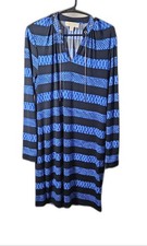 MICHAEL Michael Kors Women's XS Dress Black Blue Striped Snakeskin Long Sleeve