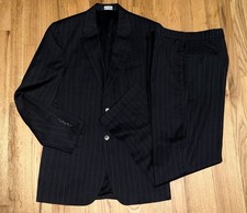 Jos A Bank Travelers Collection Black Pinstripe 2 Piece Wool Suit 38R 30x38