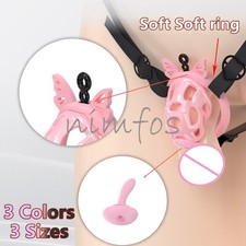 Male Cobra Cage Chastity Device with Soft Silicone Tube 4 Size Rings lock belt