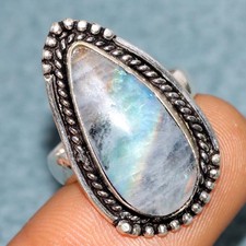 Rainbow Moonstone 925 Silver Plated Ring US 7 Holiday Theme Jewelry Trendy JW