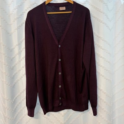 Gran Sasso Vintage Burgundy Virgin Wool Cardigan Sweater V-Neck Made in Italy