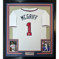 Framed Autographed/Signed Fred McGriff 33x42 Atlanta White Jersey JSA COA