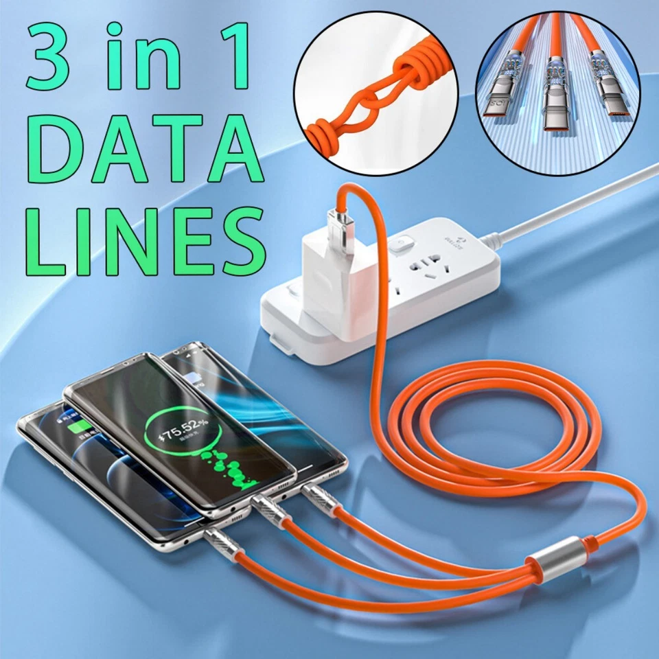 3 in 1 Fast Charging Cable Cell Phone Charger Cord For iPhone Type C Micro USB - Image 4 of 4