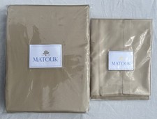 MATOUK NOCTURNE CHAMPAGNE BEIGE KING FITTED SHEET 1 PILLOWCASE SET COTTON SATEEN
