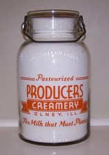 PRODUCERS Wide Mouth Gallon Milk Bottle OLNEY ILL ILLINOIS IL Dairy Prairie Farm