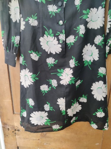 Vintage Sid Greene Of London Floral Dress 60s 70s Black Daisy Print Size 10 12 - Picture 19 of 19