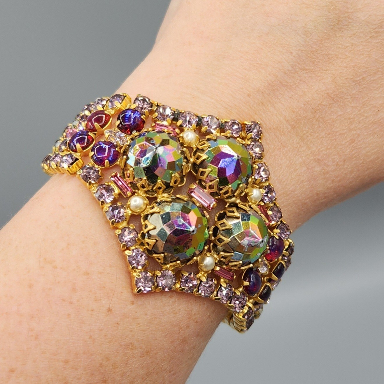 Unsigned Designer Vitrail Watermelon Rhinestone D… - image 4